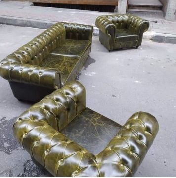 Vip Makam Koltuklu Chester Oturma Grubu Kaliteli Parlak Derili