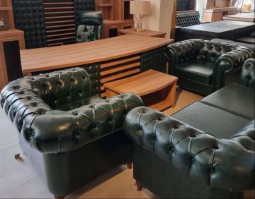 Vip Makam Koltuklu Chester Oturma Grubu Kaliteli Parlak Derili