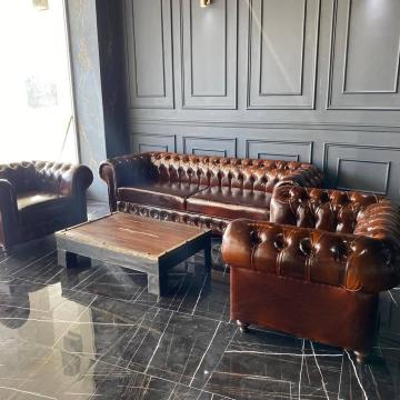 Vip Makam Koltuklu Chester Oturma Grubu Kaliteli Parlak Derili