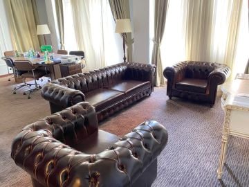 Vip Makam Chester Oturma Grubu Kaliteli Parlak Derili