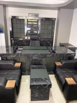 Vip Mermer Desenli Üniteli Ofis Büro Üçlü Oturma Gruplu Makam Koltuklu Yönetici Masa Takımı