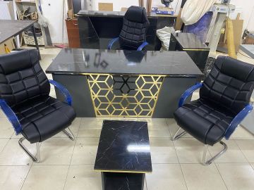 Marvel Mermer Desen Ofis Büro Makam Koltuklu Yönetici Masa Takımı