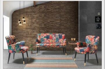 Patchwork Çay Seti Koltuk Takımı Salon Balkon Takımı 2+1+1