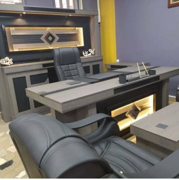 Trend Mermer Desenli Üniteli Ofis Büro Makam Yönetici Masa Takımı