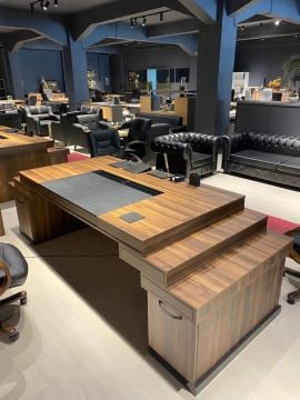 Mabel Işıklı Üniteli Koltuklu Ofis Büro Makam Yönetici Masa Takımı