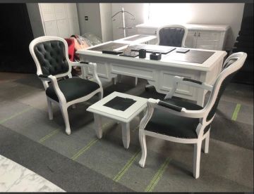 İtalyan Yönetici MDF Komple Beyaz Lükens Koltuklu Ofis Makam Takımı