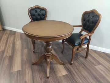 Lükens Ceviz Yuvarlak Toplantı Masası 80 Cm 4 Adet Kollu Sandalyeli