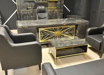 Prestij Gold Üniteli Ofis Büro Üçlü Oturma Gruplu Makam Koltuklu Yönetici Masa Takımı
