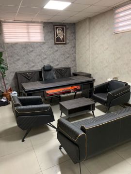 Elegance Şömineli Bluetoothlu Ofis Büro Üçlü Oturma Gruplu Makam Koltuklu Yönetici Masa Takımı