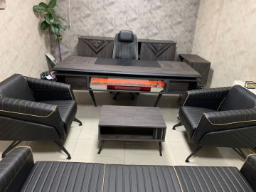 Elegance Şömineli Bluetoothlu Ofis Büro Üçlü Oturma Gruplu Makam Koltuklu Yönetici Masa Takımı