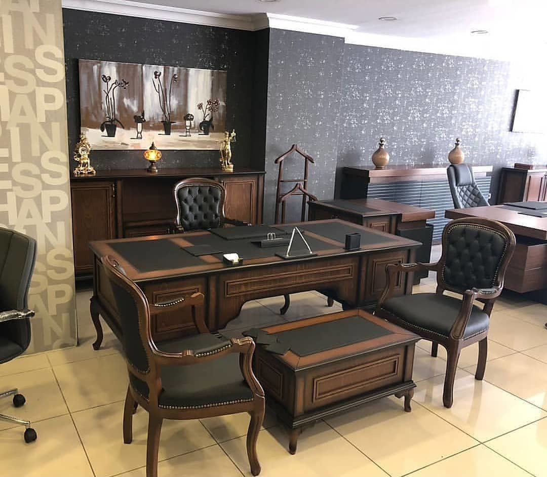 MG İtalyan Lükens Koltuklu Ahşap Ofis Makam Masa Takımı