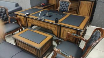 MG İtalyan Lükens Makam Yönetici Doğal Ahşap Ofis Masa Takımı