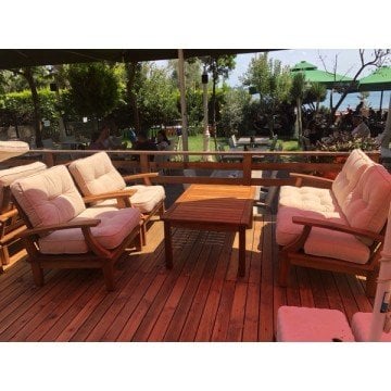 Mevsim İroko Teak Ağacı Bahçe Balkon Takımı 2-1-1-Sehpa-Minderli