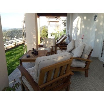 Mevsim İroko Teak Ağacı Bahçe Balkon Takımı 2-1-1-Sehpa-Minderli