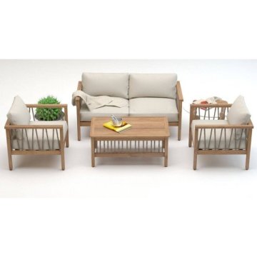 Lavanta İroko Teak Ağacı Bahçe Balkon Takımı 3-1-1-Sehpa-Minder