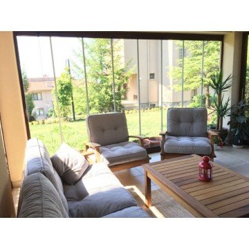 Mevsim İroko Teak Ağacı Bahçe Balkon Takımı 3-1-1-Sehpa-Minder