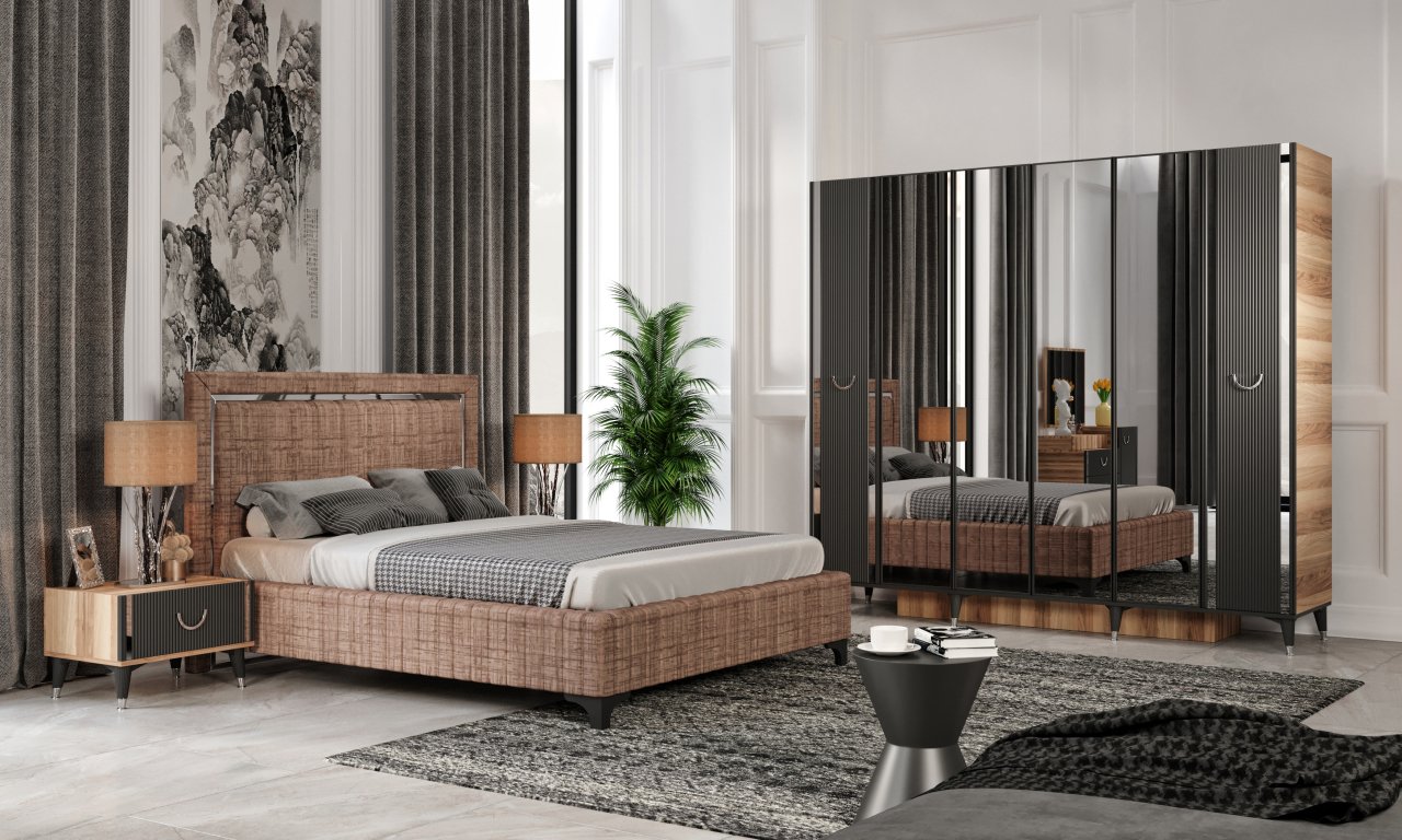 Pırıltı Mdf Retro Bazalı Yatak Odası Takımı Ss