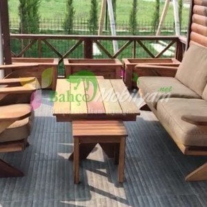 Yeşim İroko Teak Ağacı Bahçe Balkon Takımı 3-1-1-Sehpa-Minder