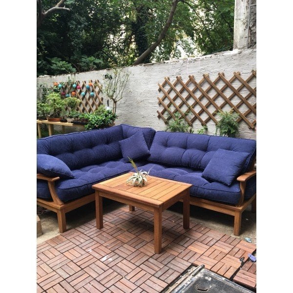 Mevsim İroko Teak Ağacı Bahçe Balkon Köşe Koltuk Takımı Minderli