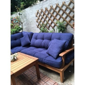 Mevsim İroko Teak Ağacı Bahçe Balkon Köşe Koltuk Takımı Minderli