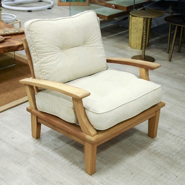 Mevsim İroko Teak Ağacı Bahçe Balkon Tekli Koltuk Minderli