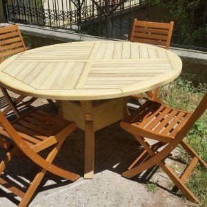 Hobby Ahşap İroko Teak Ağacı Sabit Yuvarlak Masa