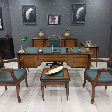 Gora Ofis Yönetici Doğal Ahşap İkili Beklemeli Makam Takımı